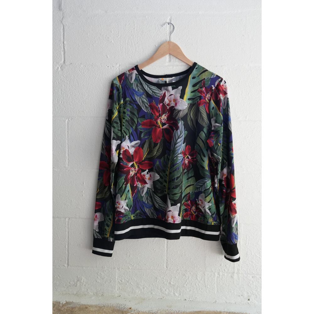C&C California Black Multi-Color Floral Print Pullover Sweatshirt Size Medium - Picture 2 of 7
